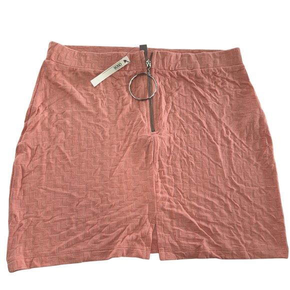 ASOS Mini Skirt Womens US 8 Pink Textured Zip Front Ring Pull Modern Stretchy - Picture 1 of 6